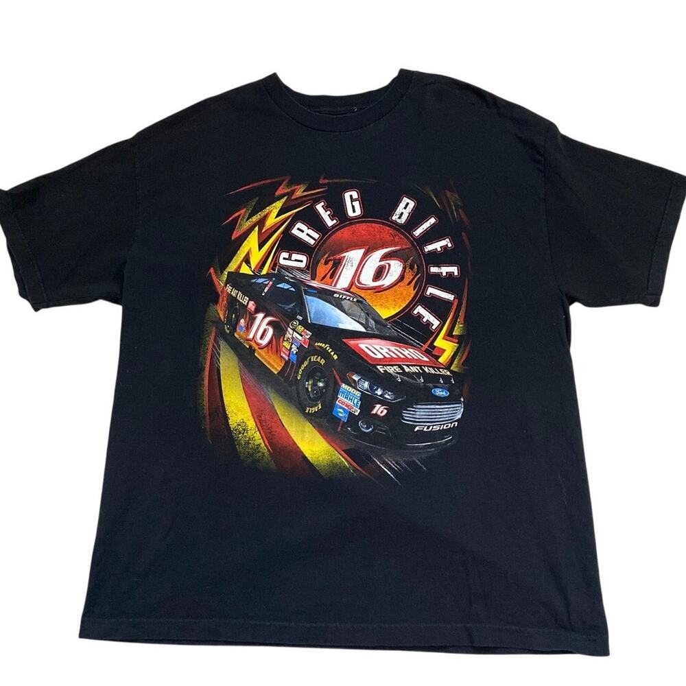 NASCAR Greg Biffle #16 Ortho Racing T-Shirt Mens 2XL Black Double Sided